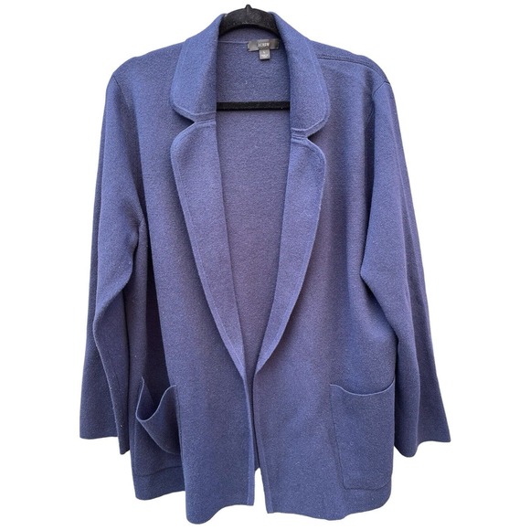 J. Crew‎ Eloise Sweater Blazer Cotton Wool Blend Navy Blue, Size Large - Picture 1 of 6